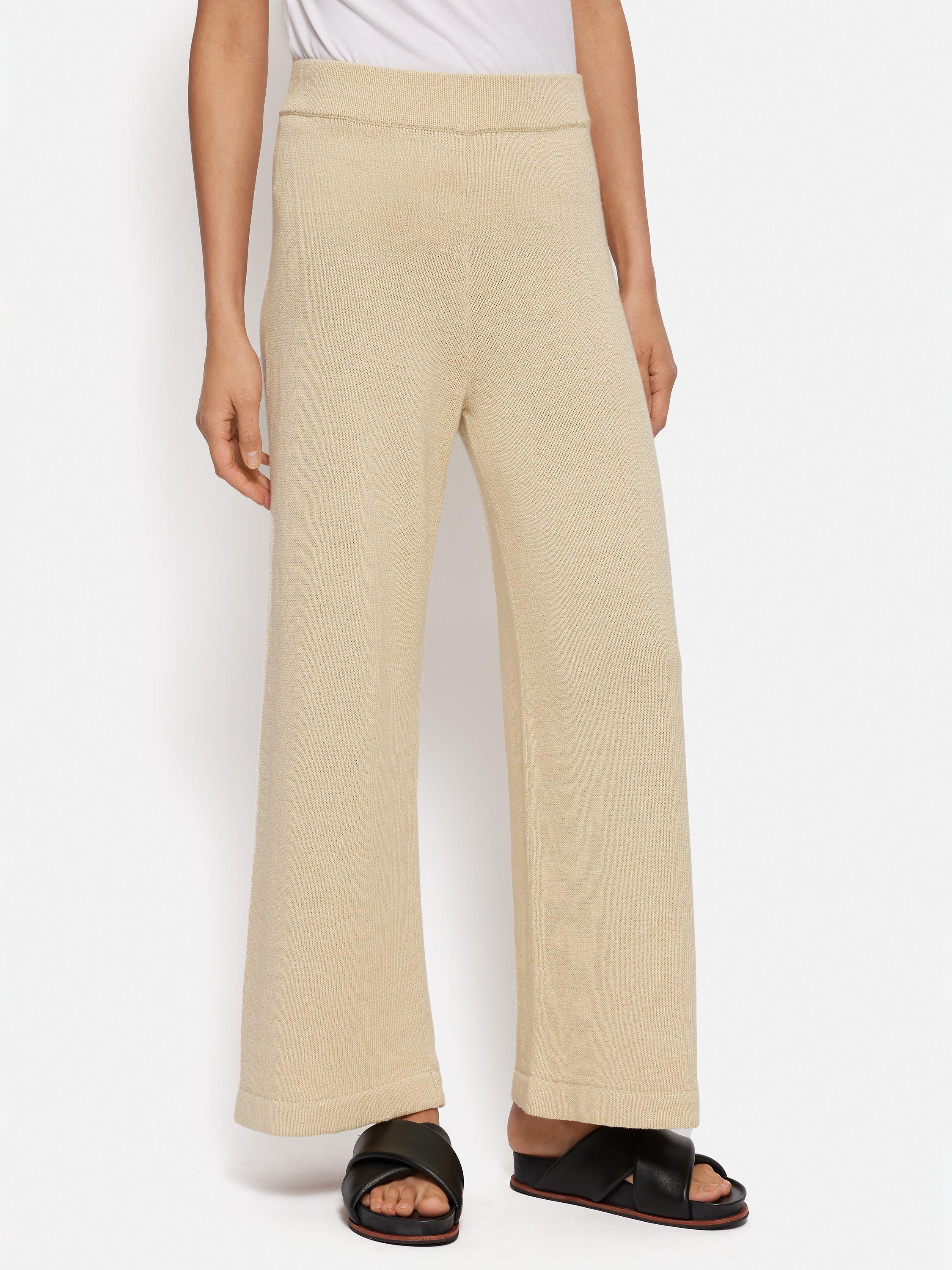 Jigsaw Linen Cotton Blend Knitted Pull-On Trousers, Cream