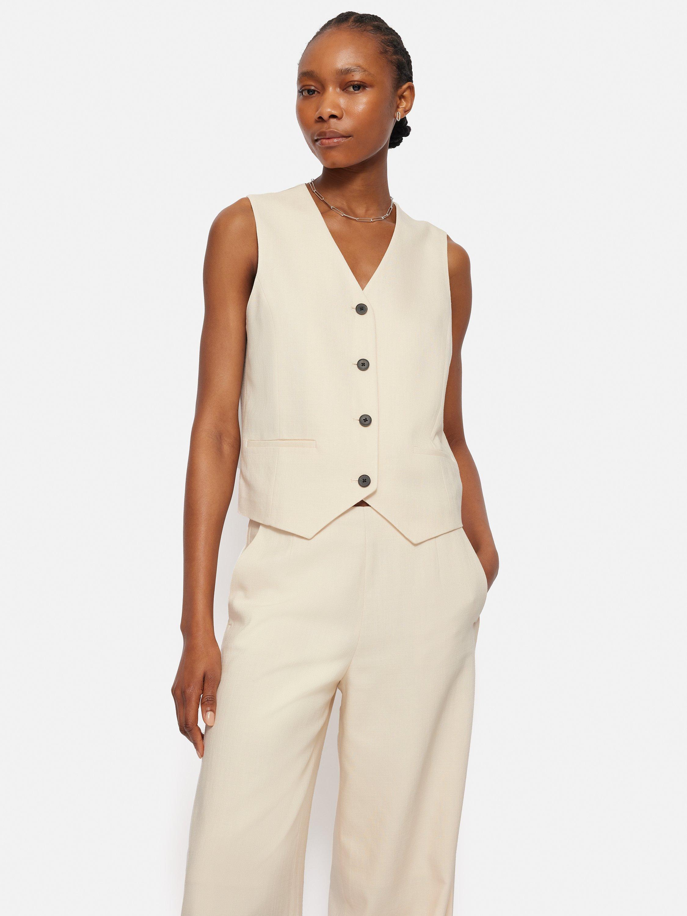 Jigsaw Hopsack Tailored Waistcoat, Cream, 14