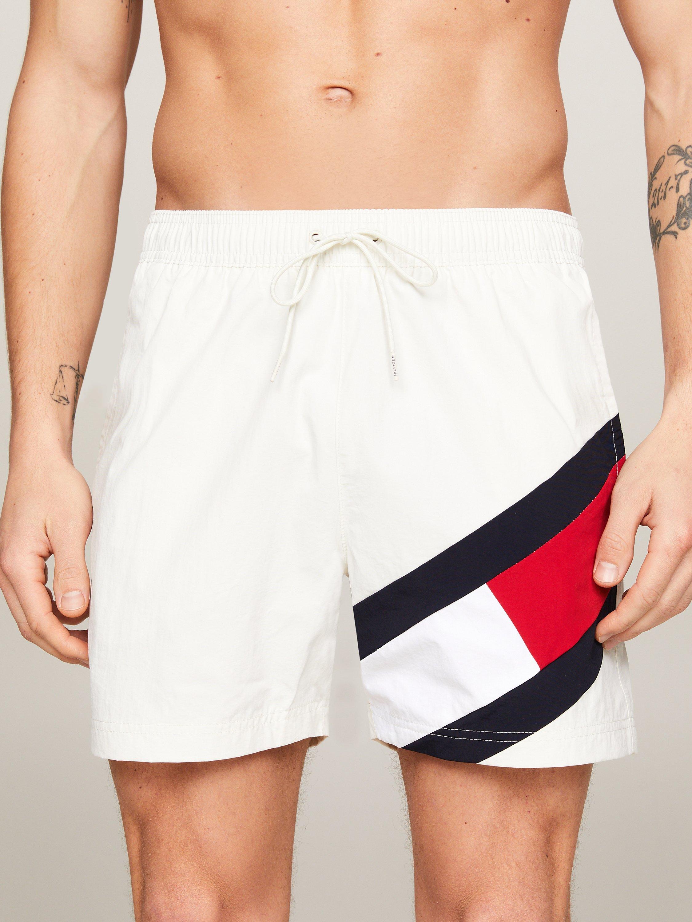 Tommy Hilfiger Iconic Flag Drawstring Swim Shorts, Ivory/Multi