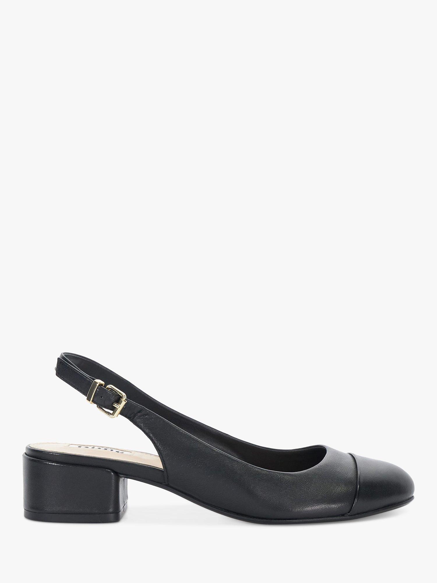 Product image 1 of 6, which shows Dune London Casing Leather Block Heel Slingback Pumps, Black, 3