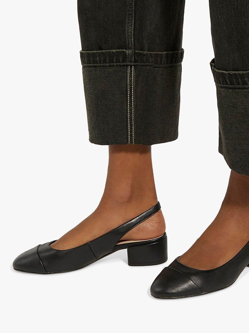 Product image 6 of 6, which shows Dune London Casing Leather Block Heel Slingback Pumps, Black, 3