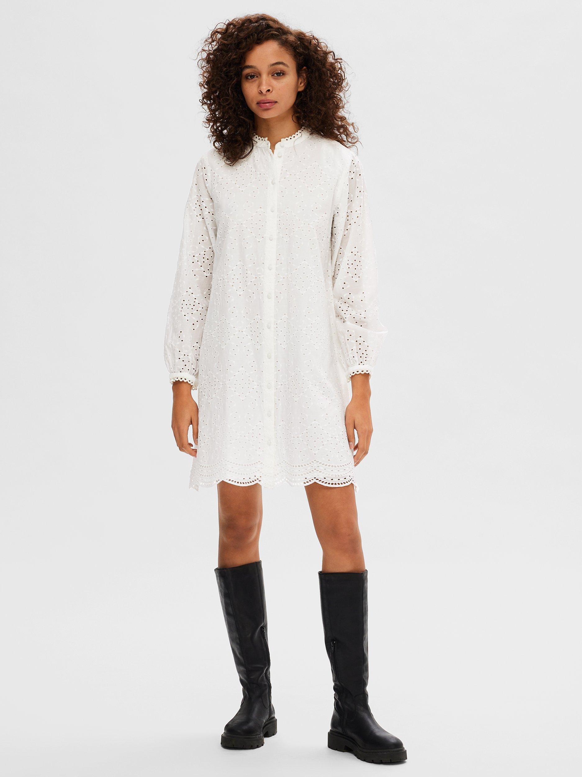 SELECTED FEMME Broderie Anglaise Mini Dress, Bright White