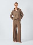 John Lewis Rib Knit Collar Pyjama Set, Caramel