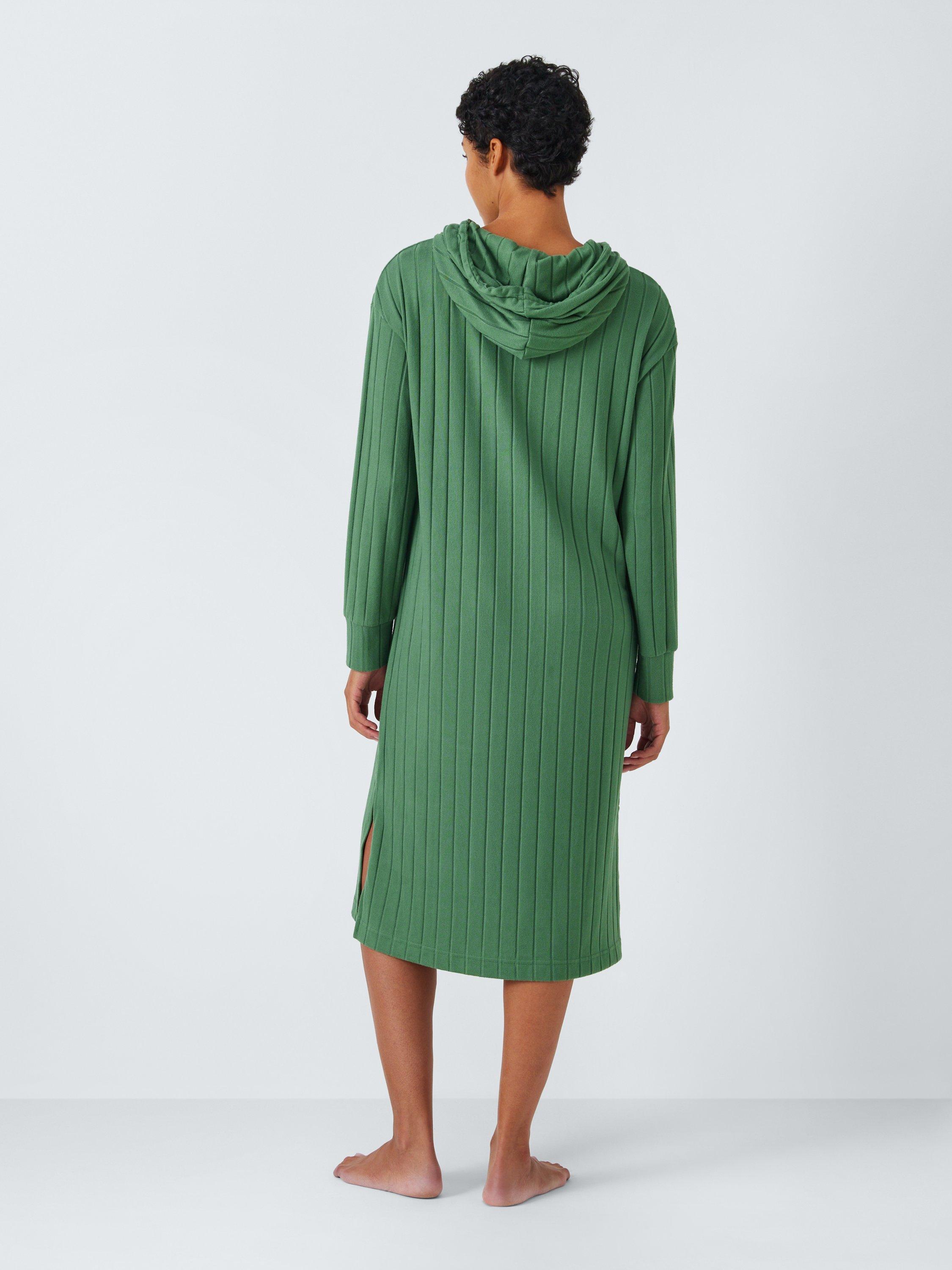 Product image 2 of 6, which shows John Lewis Rib Knit Hooded Lounge Dress, Khaki, S
