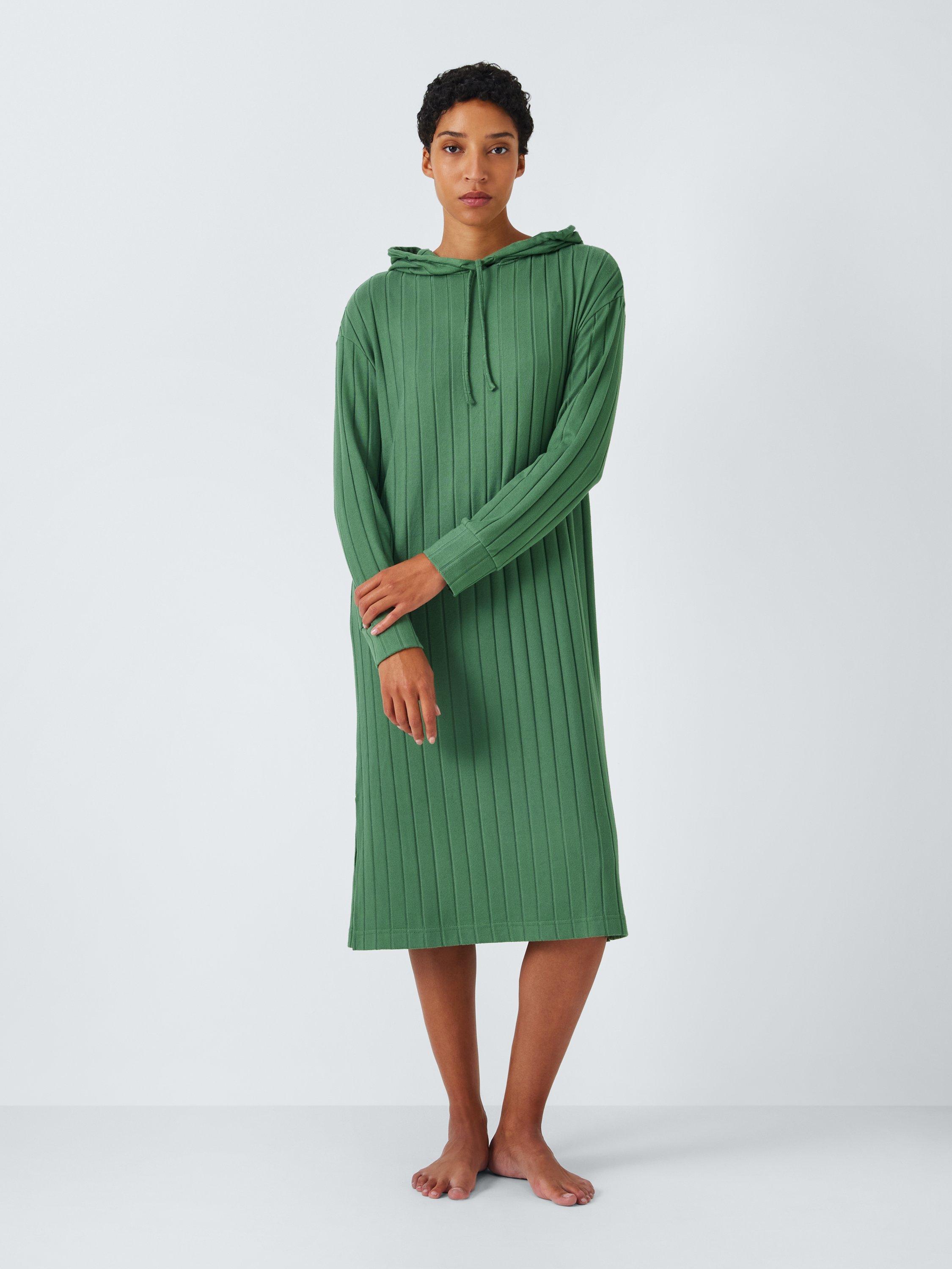 Product image 3 of 6, which shows John Lewis Rib Knit Hooded Lounge Dress, Khaki, S