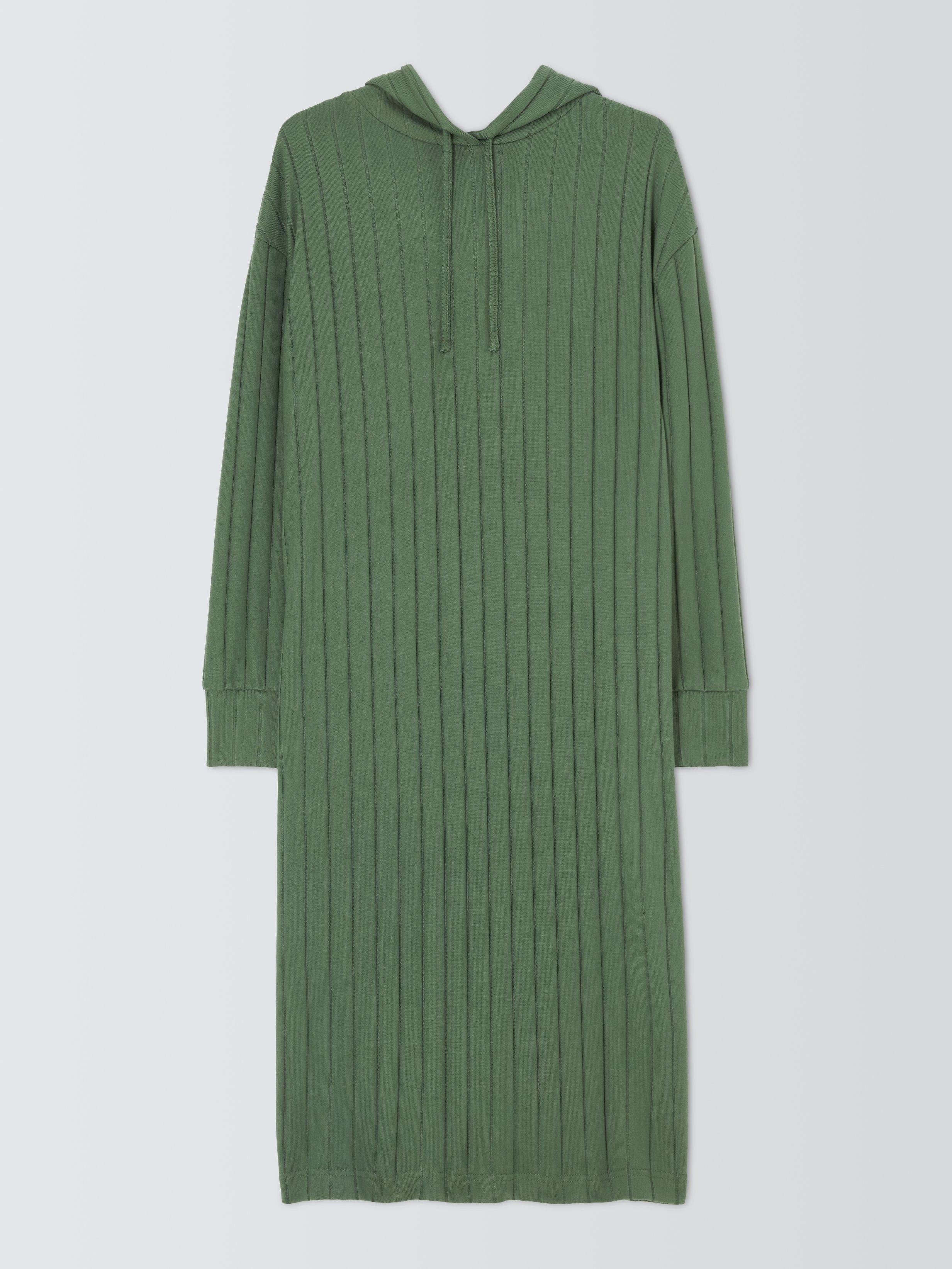 Product image 4 of 6, which shows John Lewis Rib Knit Hooded Lounge Dress, Khaki, S