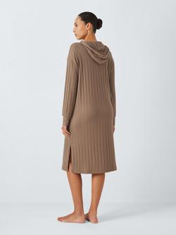 John Lewis Rib Knit Hooded Lounge Dress - view 2, Caramel