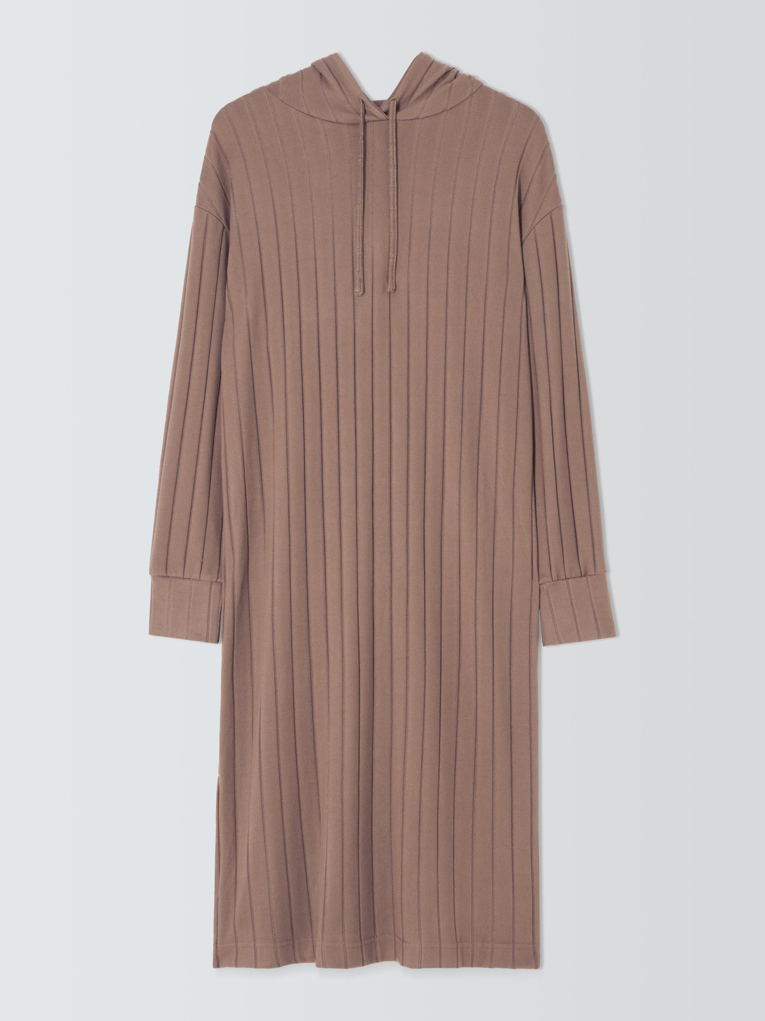 Product image 4 of 6, which shows John Lewis Rib Knit Hooded Lounge Dress, Caramel, S