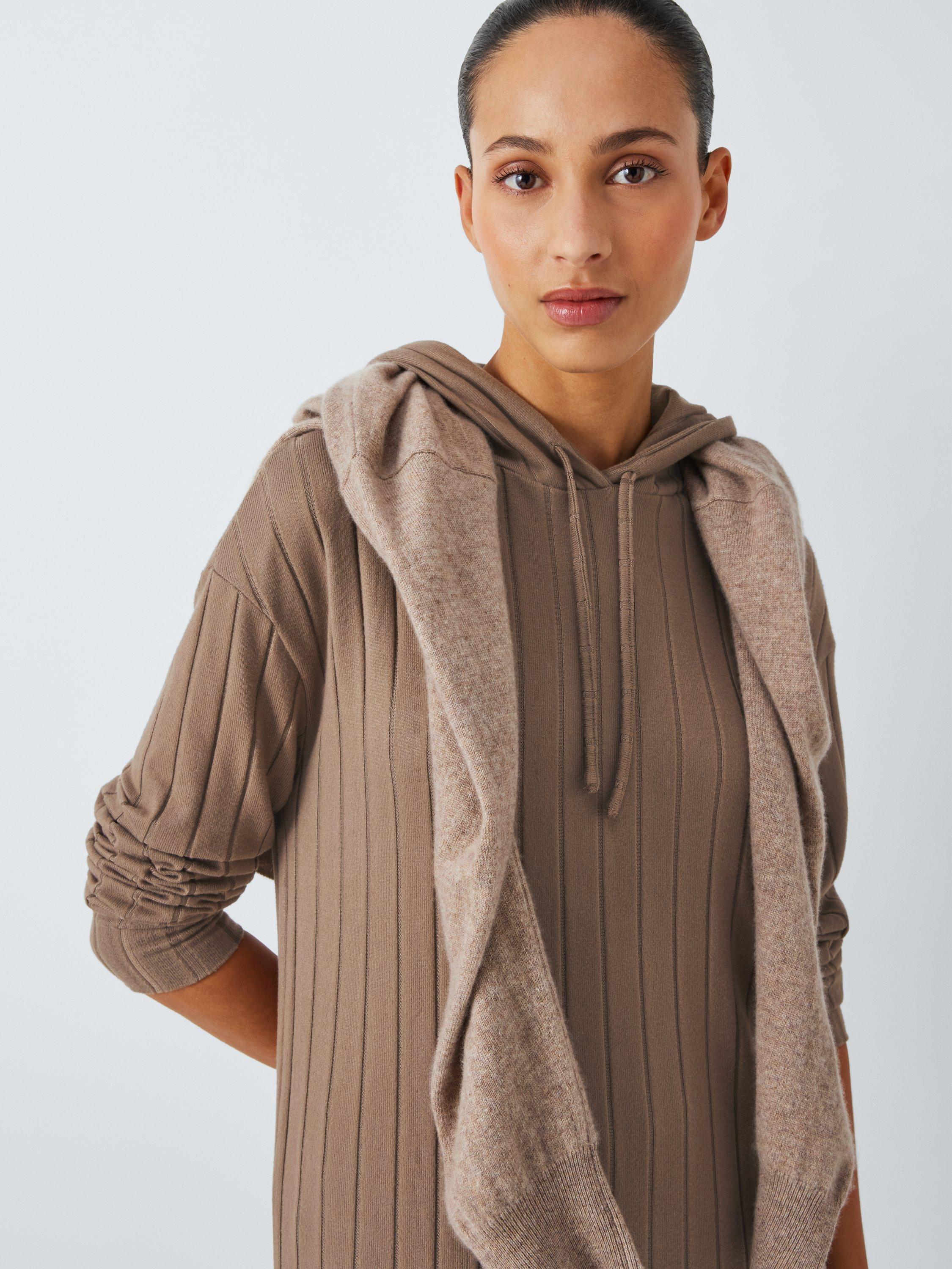 Product image 5 of 6, which shows John Lewis Rib Knit Hooded Lounge Dress, Caramel, S