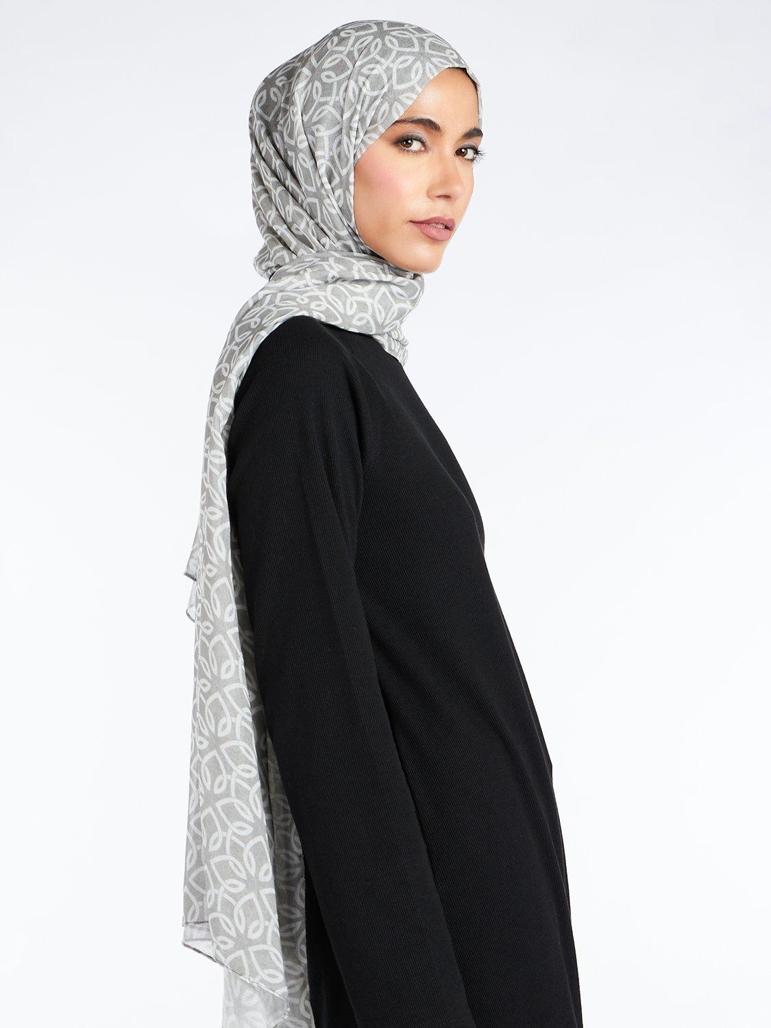 Product image 1 of 3, which shows Aab Namat Abstract Print Hijab, Grey/Multi, One Size