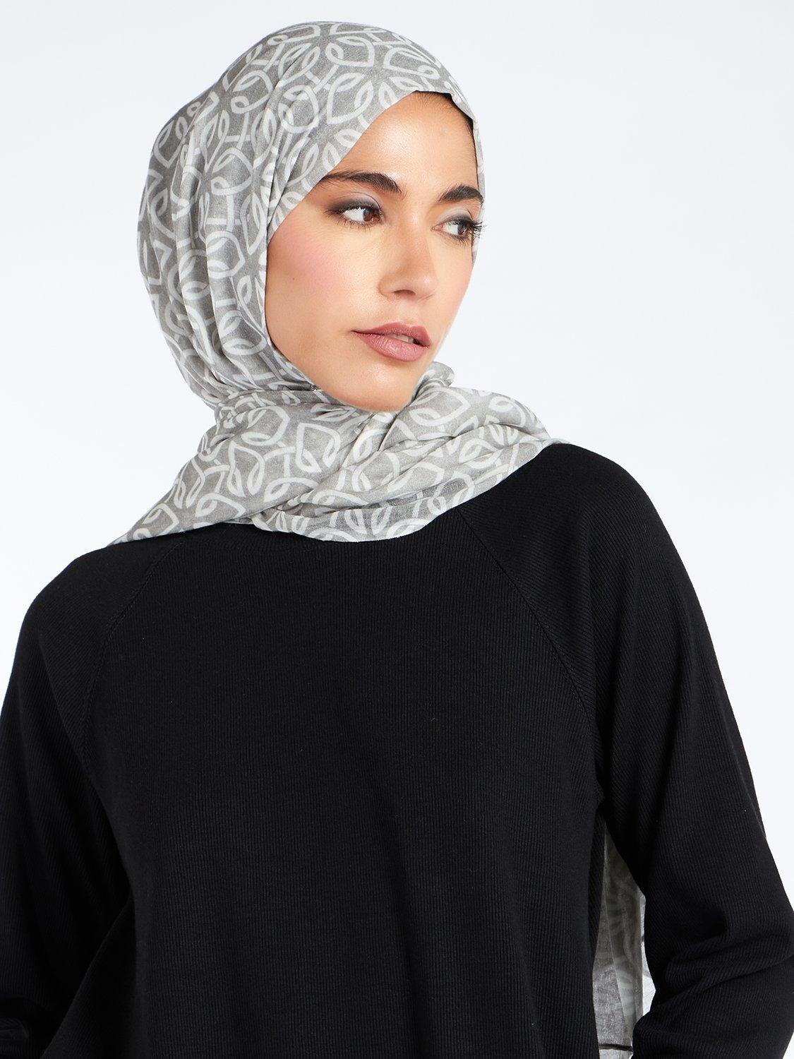 Product image 2 of 3, which shows Aab Namat Abstract Print Hijab, Grey/Multi, One Size