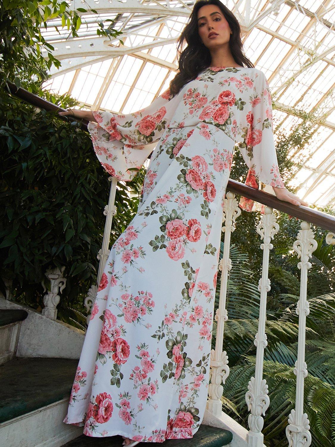 Product image 1 of 5, which shows Aab Grasse Rose Print Maxi Dress, Pink/Multi, S Regular