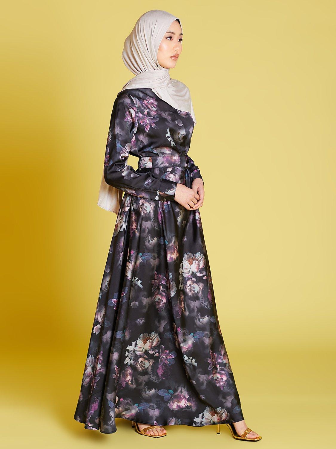 Aab Midnight Magnolia Maxi Dress, Black/Multi