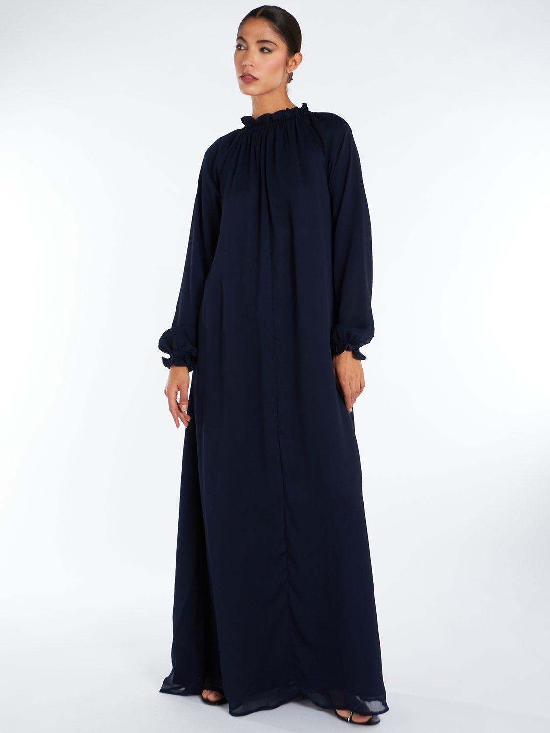 Product image 2 of 4, which shows Aab Frill Neck Maxi Dress, Navy, S Regular