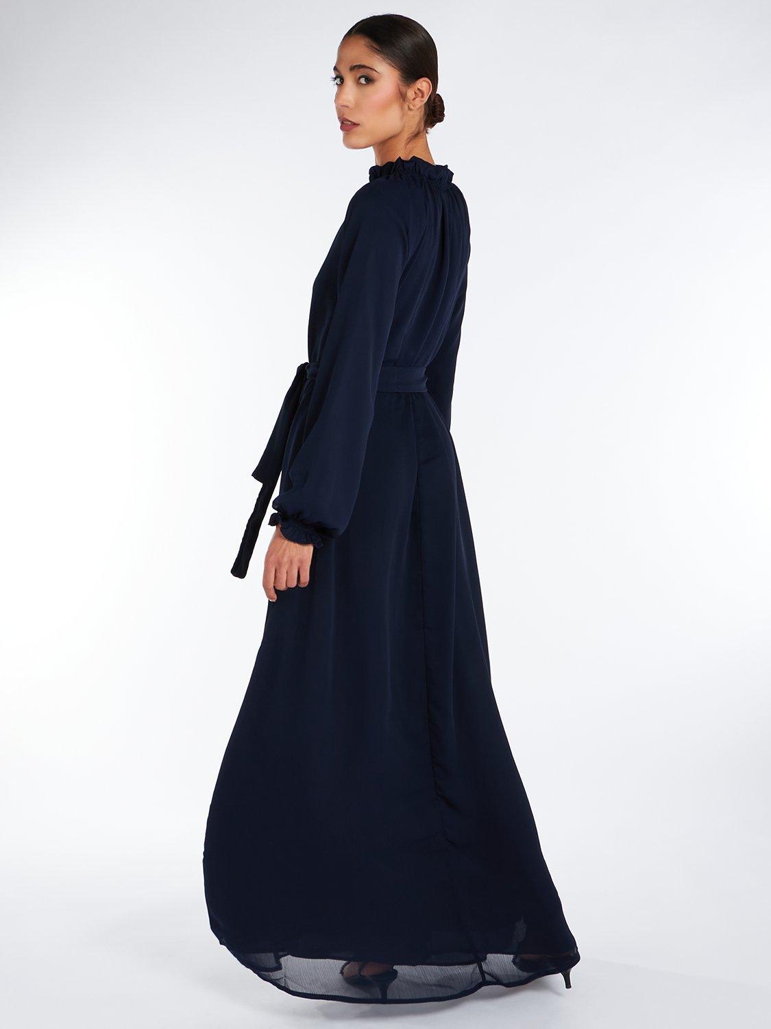 Product image 4 of 4, which shows Aab Frill Neck Maxi Dress, Navy, S Regular