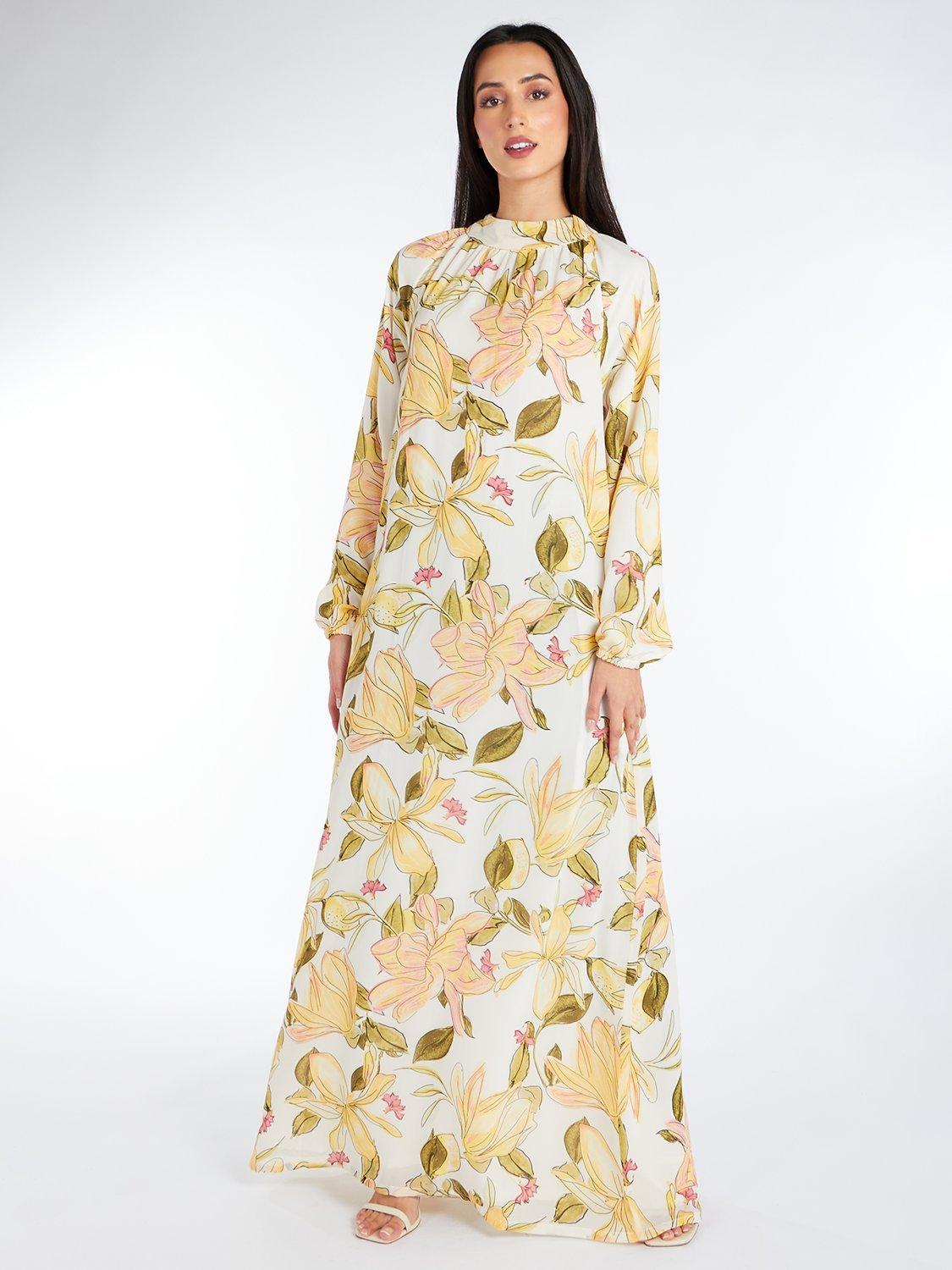 Aab Nymphaea Floral Print Maxi Dress, Yellow/Multi, S Regular