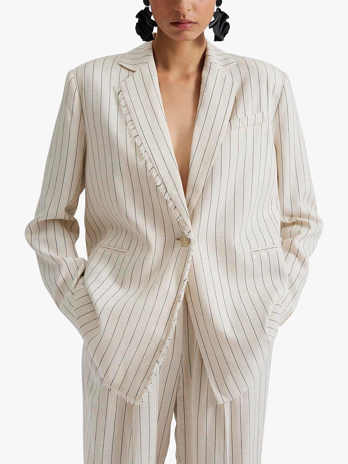 Product image 1 of 5, which shows Malina Ariana Linen Pinstripe Blazer, Natural, S