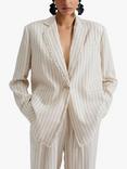 Malina Ariana Linen Pinstripe Blazer, Natural, Natural