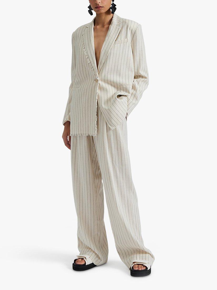 Product image 3 of 5, which shows Malina Ariana Linen Pinstripe Blazer, Natural, S