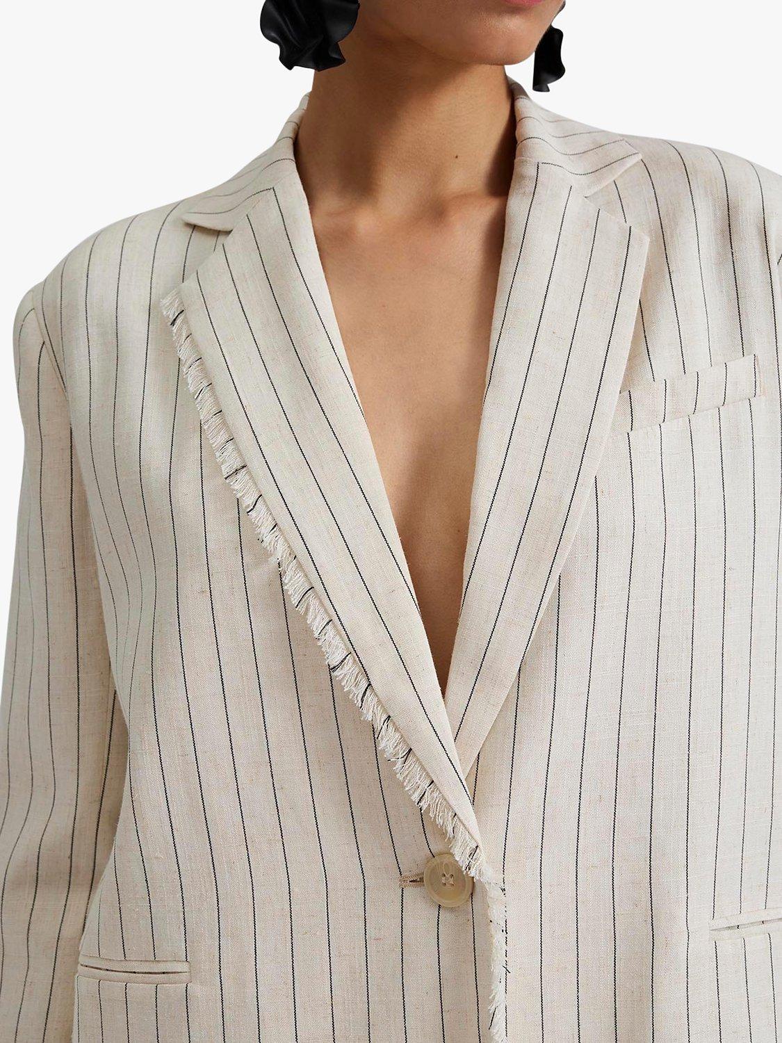 Product image 4 of 5, which shows Malina Ariana Linen Pinstripe Blazer, Natural, S