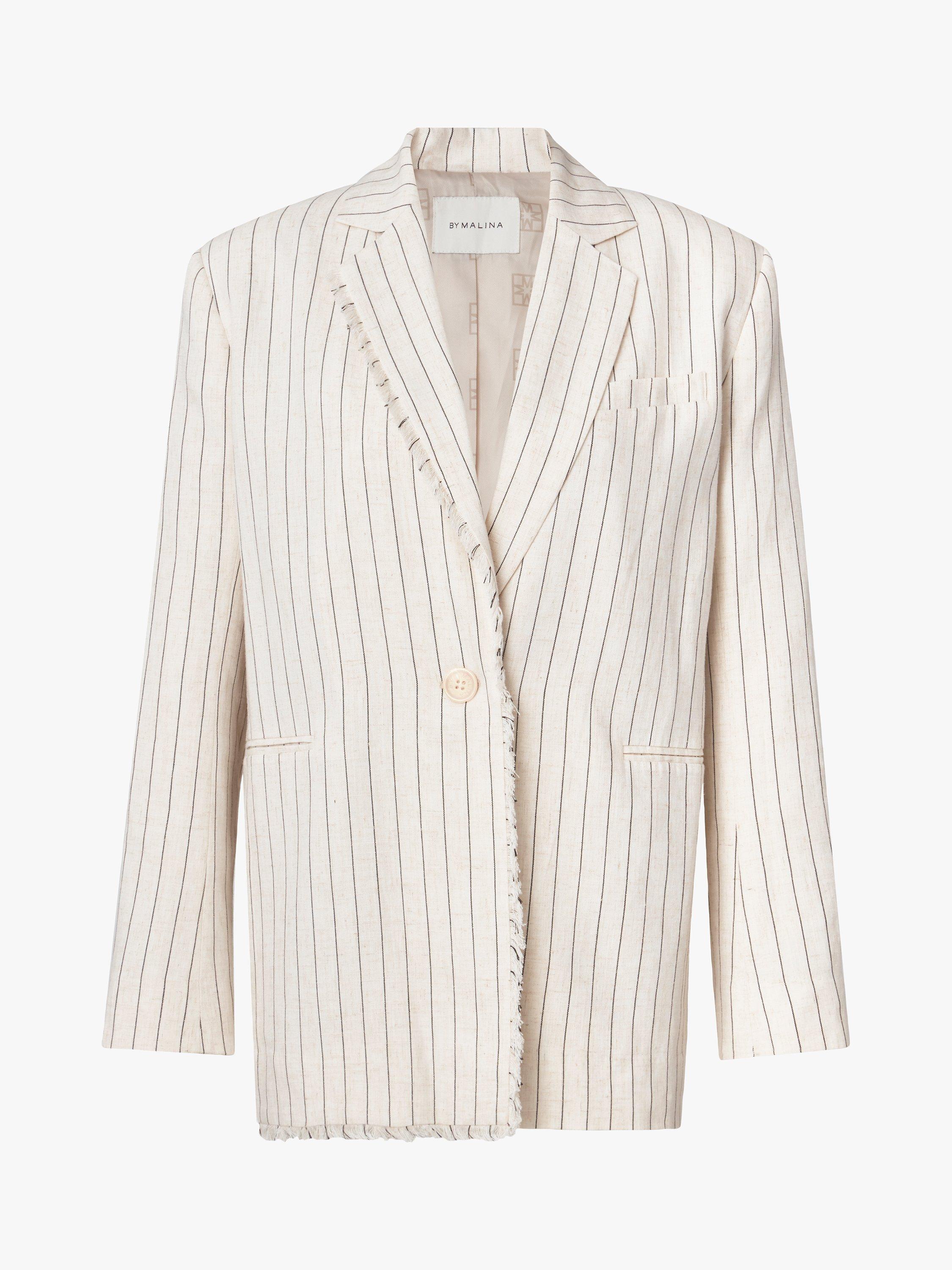 Product image 5 of 5, which shows Malina Ariana Linen Pinstripe Blazer, Natural, S