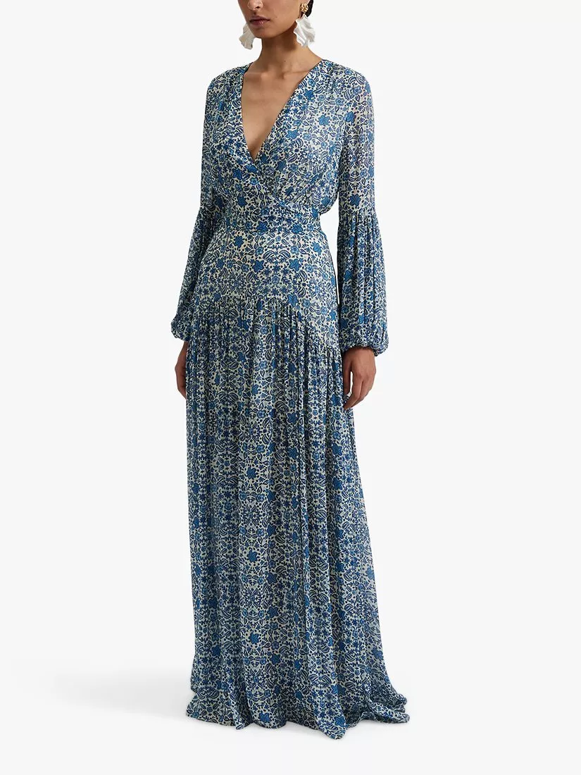 Malina Alicia Coastal Floral Maxi Dress Blue Multi