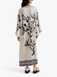 Malina Manon Reef Print Satin Kaftan Dress, Cream/Black