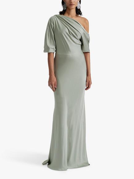 Malina Marisa One Shoulder Satin Maxi Dress, Green