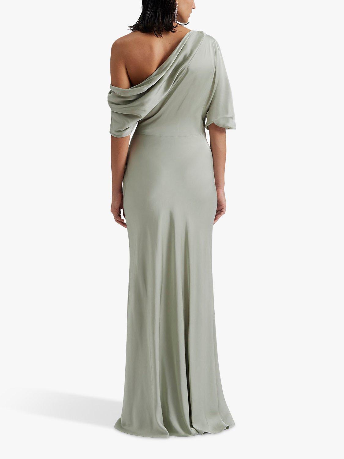 Product image 2 of 4, which shows Malina Marisa One Shoulder Satin Maxi Dress, Sage, S