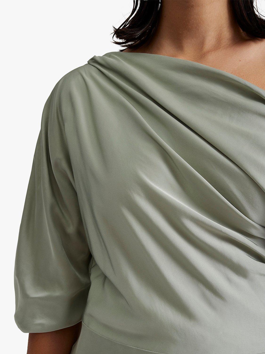 Product image 3 of 4, which shows Malina Marisa One Shoulder Satin Maxi Dress, Sage, S
