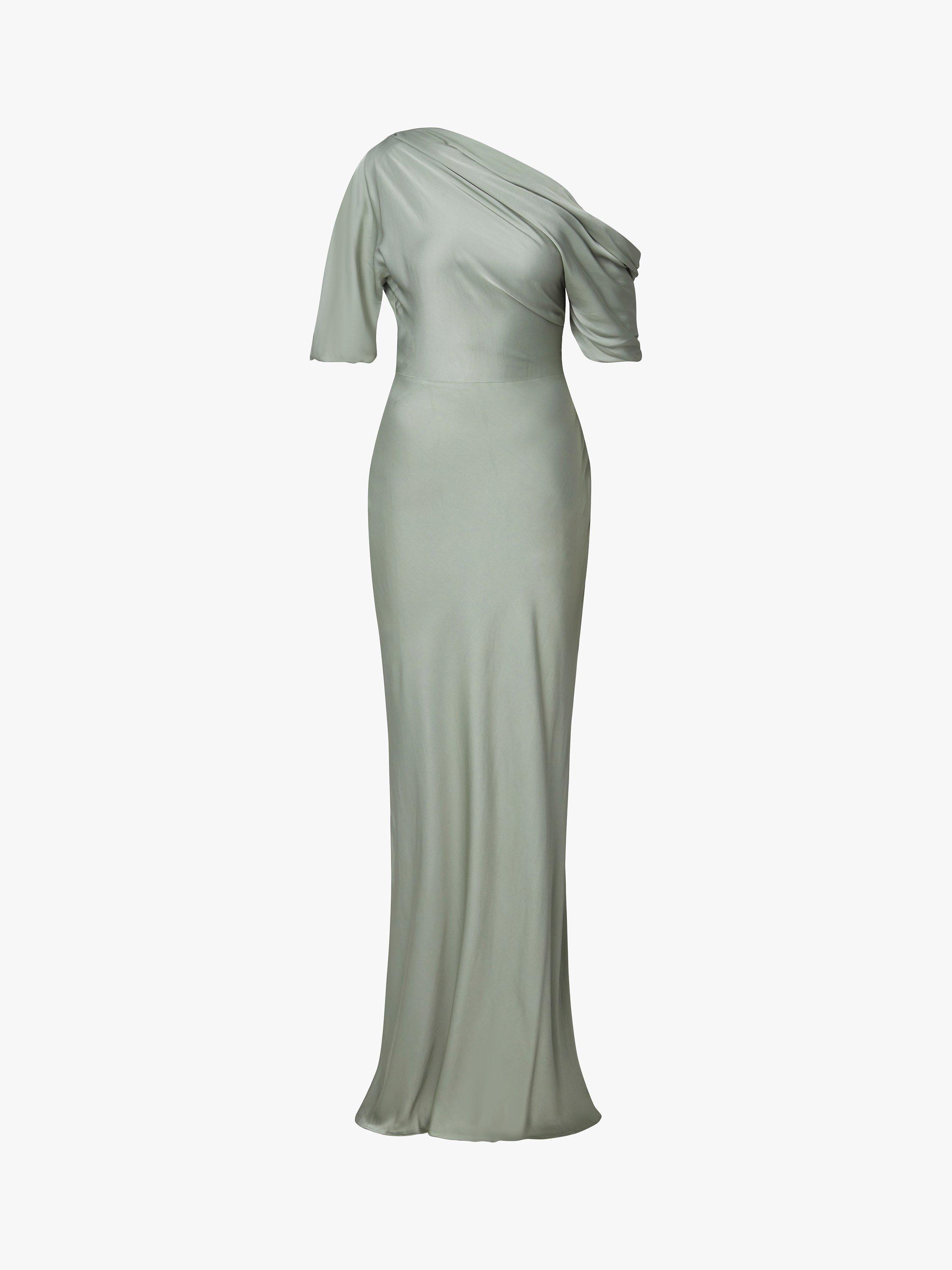 Product image 4 of 4, which shows Malina Marisa One Shoulder Satin Maxi Dress, Sage, S