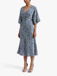 Malina Juno Coastal Floral Satin Batwing Midi Dress, Blue/Multi