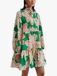 Malina Gloria Floral Print Oversized Tiered Mini Dress, Green Lily/Multi