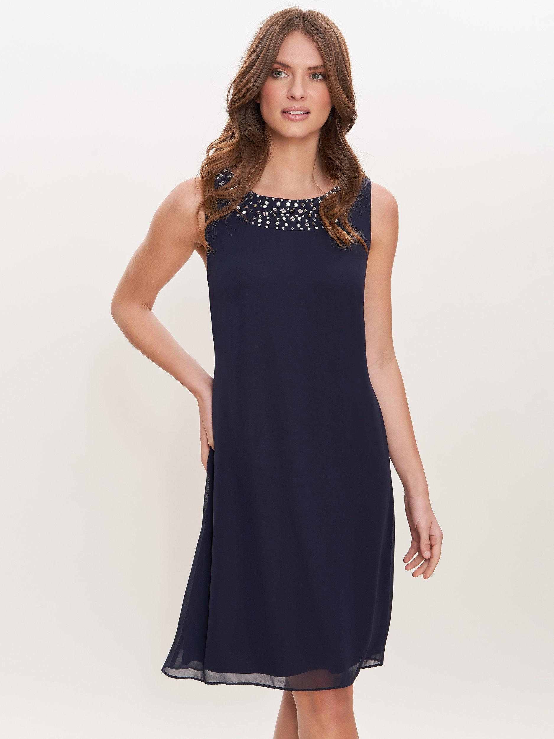 Gina Bacconi Jo Chiffon Beaded Dress & Jacket, Dark Navy