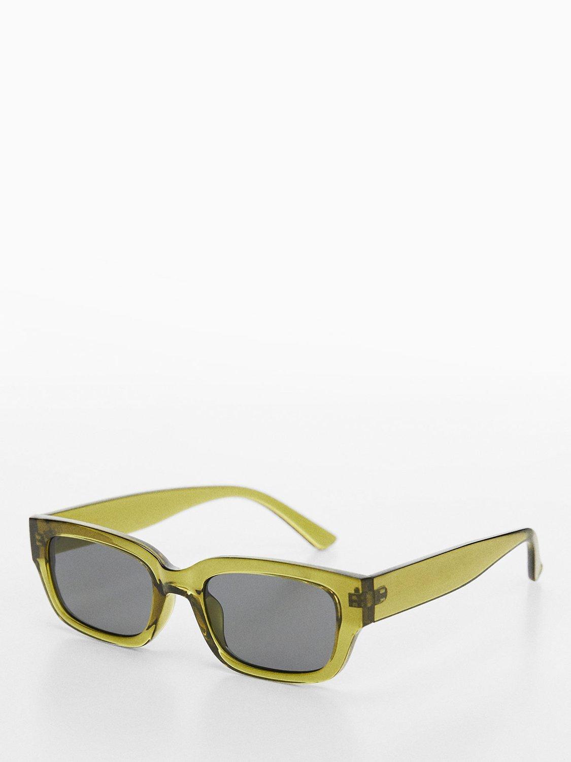 Mango Women's Magali Rectangular Sunglasses, Green/Grey, One Size