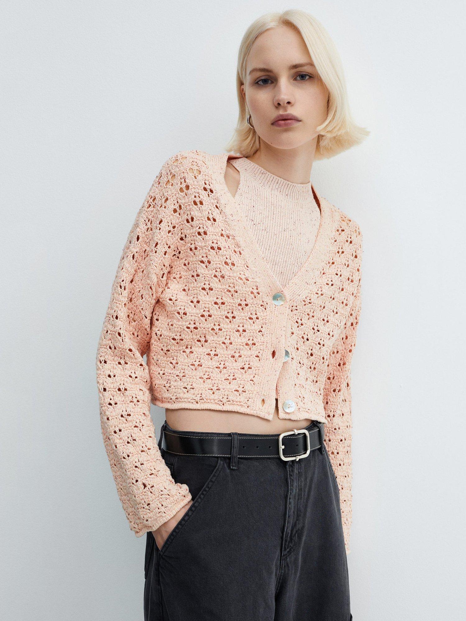 Mango Cuba Cotton Knitted Cardigan, Pink