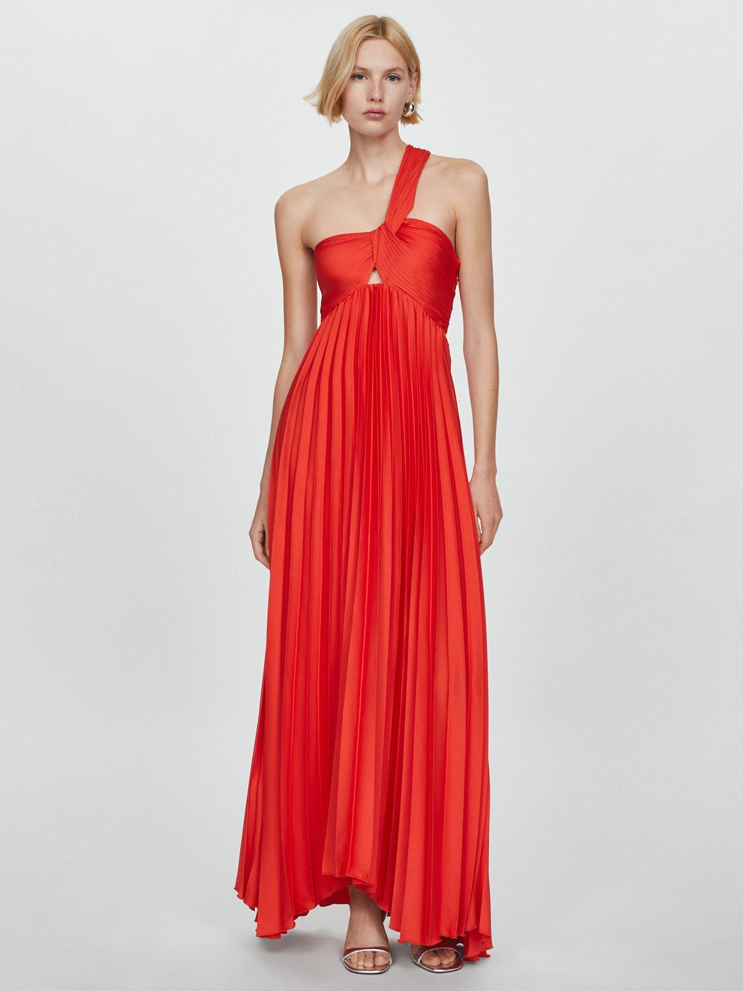 Mango Claudi Pleated One Shoulder Maxi Dress, Red, 12