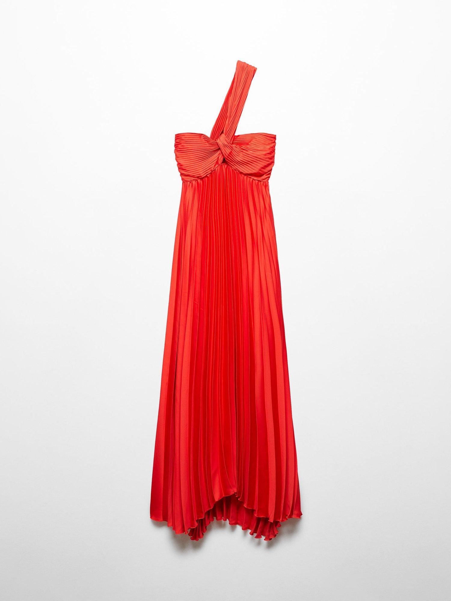 Mango Claudi Pleated One Shoulder Maxi Dress, Red, 12