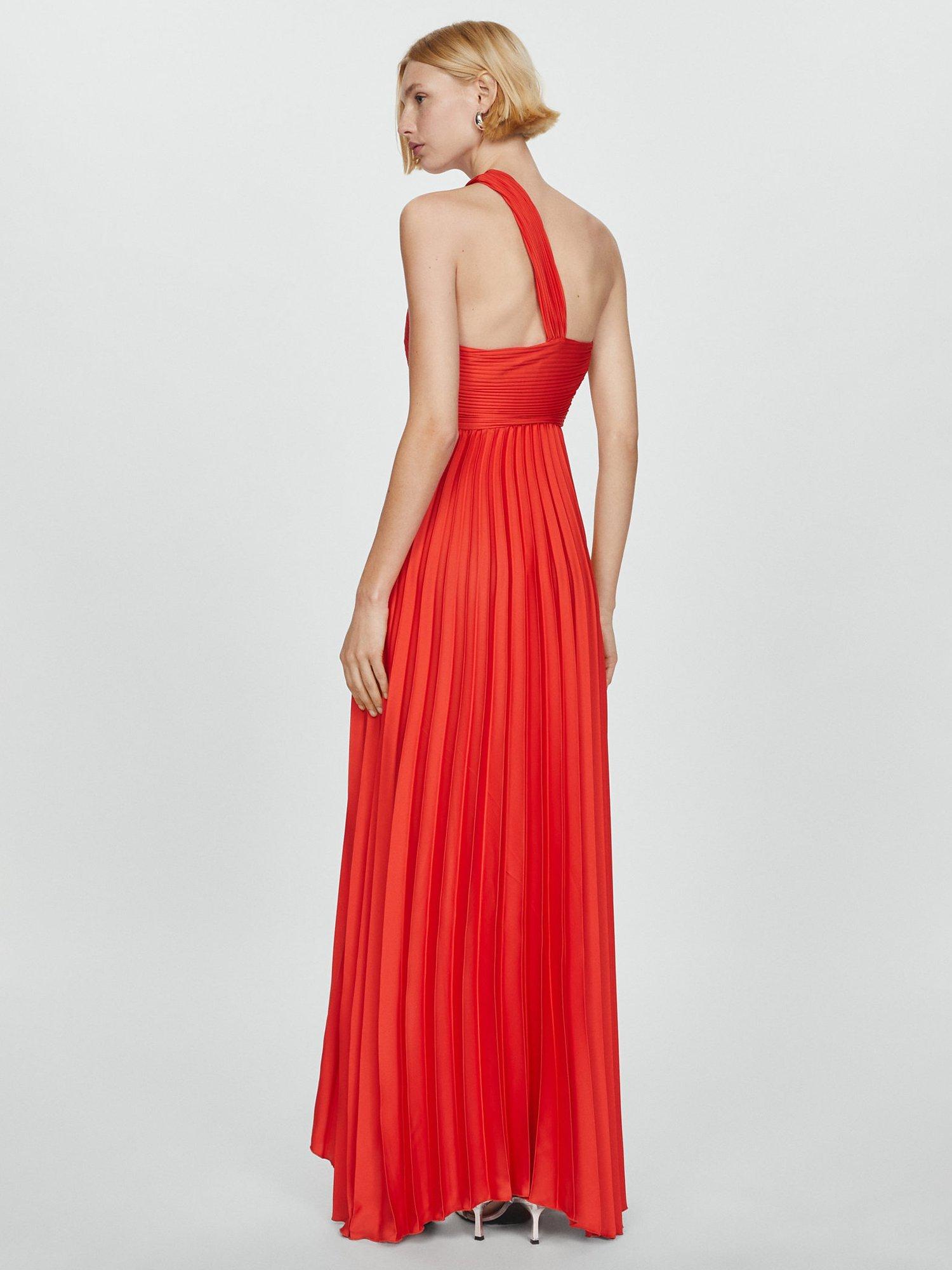 Mango Claudi Pleated One Shoulder Maxi Dress, Red, 12