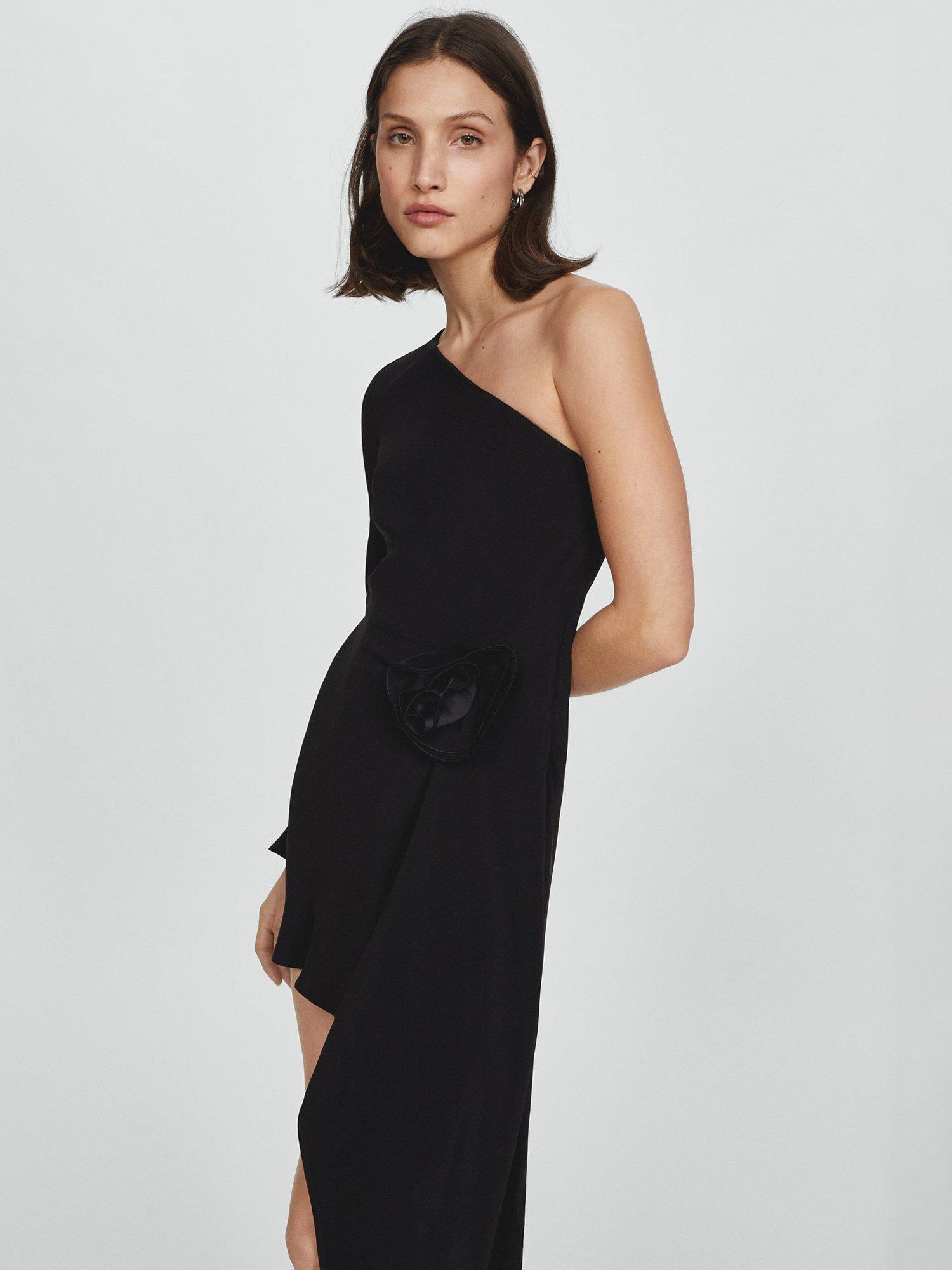 Mango Gardenia Asymmetrical Flower Maxi Dress Black