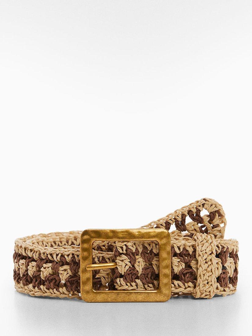 Mango Feli Crochet Belt, Brown