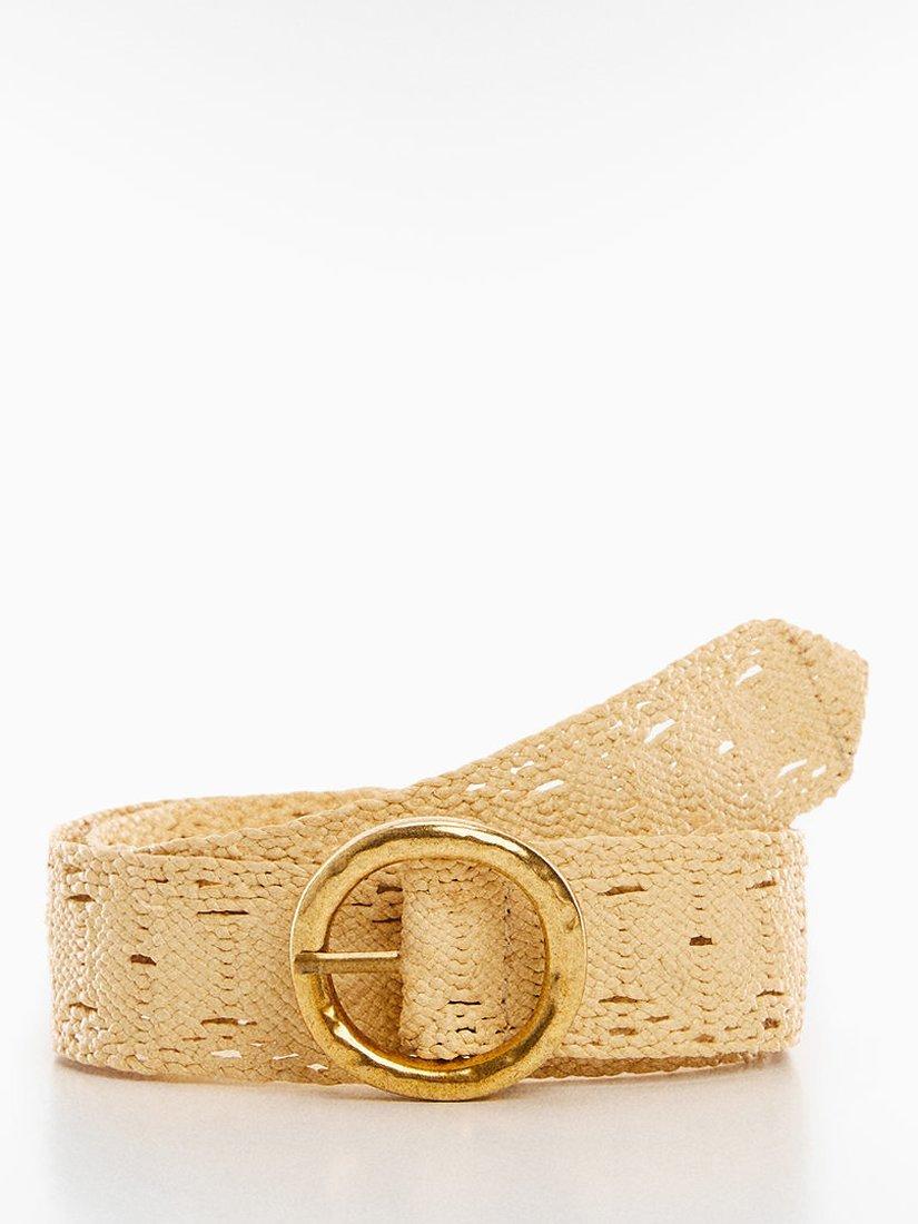 Mango Martina Crochet Buckle Belt, Light Beige