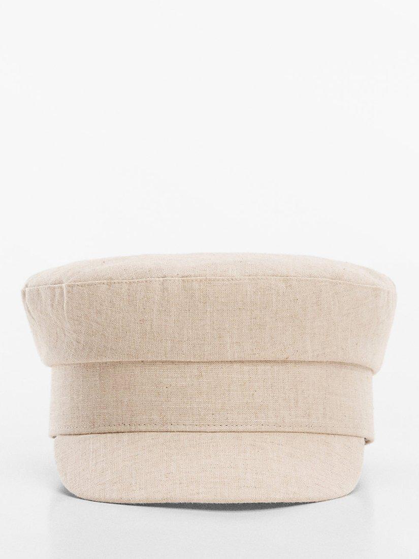 Mango Linen Blend Baker Cap, Light Beige