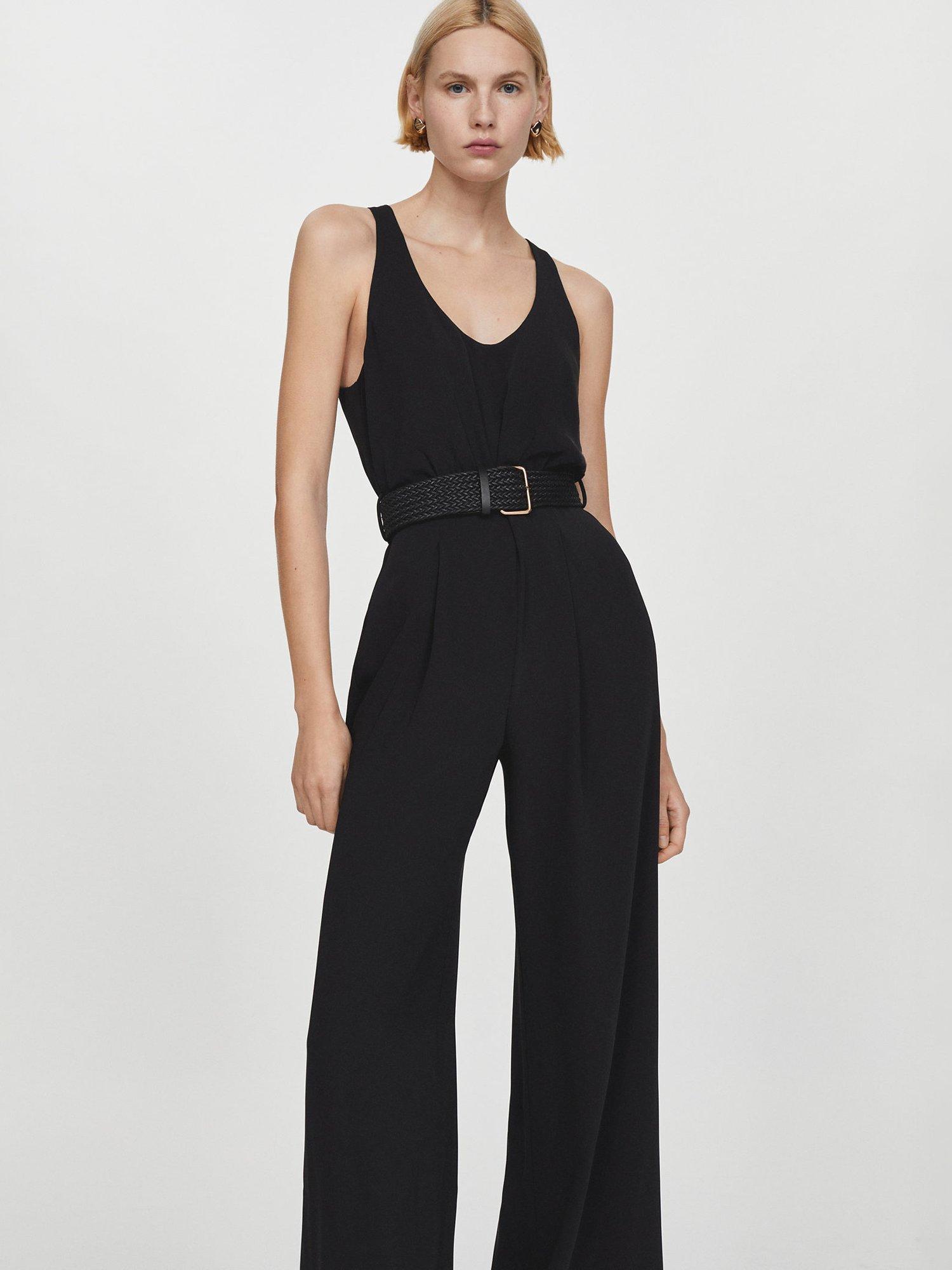 Mango Nichy Wide Leg Sleeveless Jumpsuit, Black