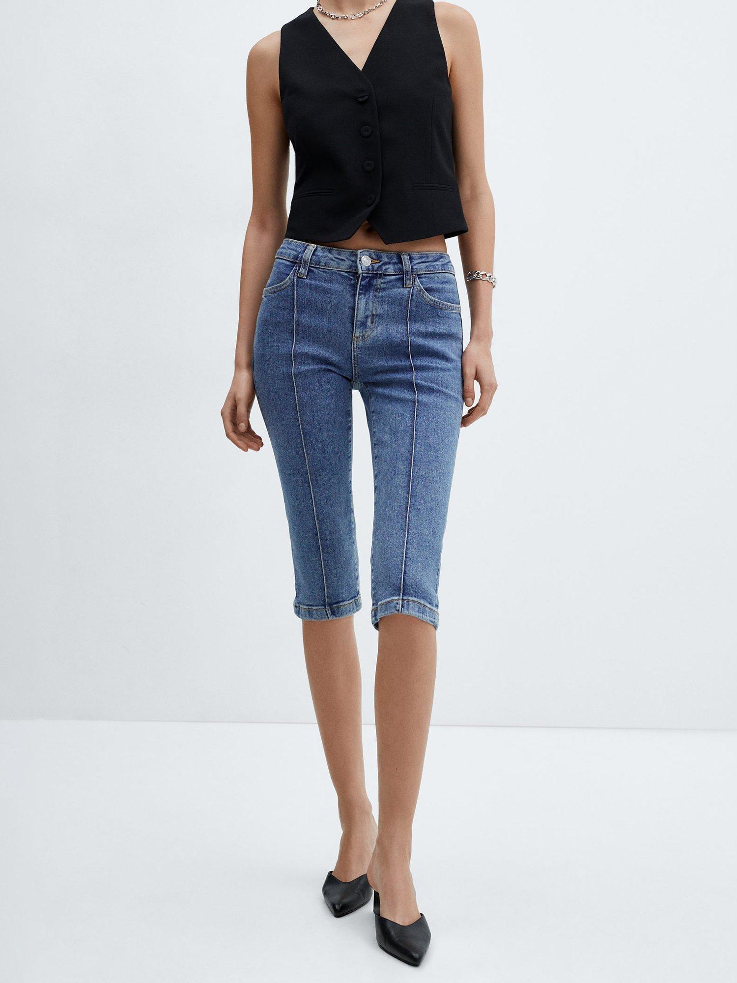 Mango Lora Slim Fit Knee Length Jeans, Open Blue