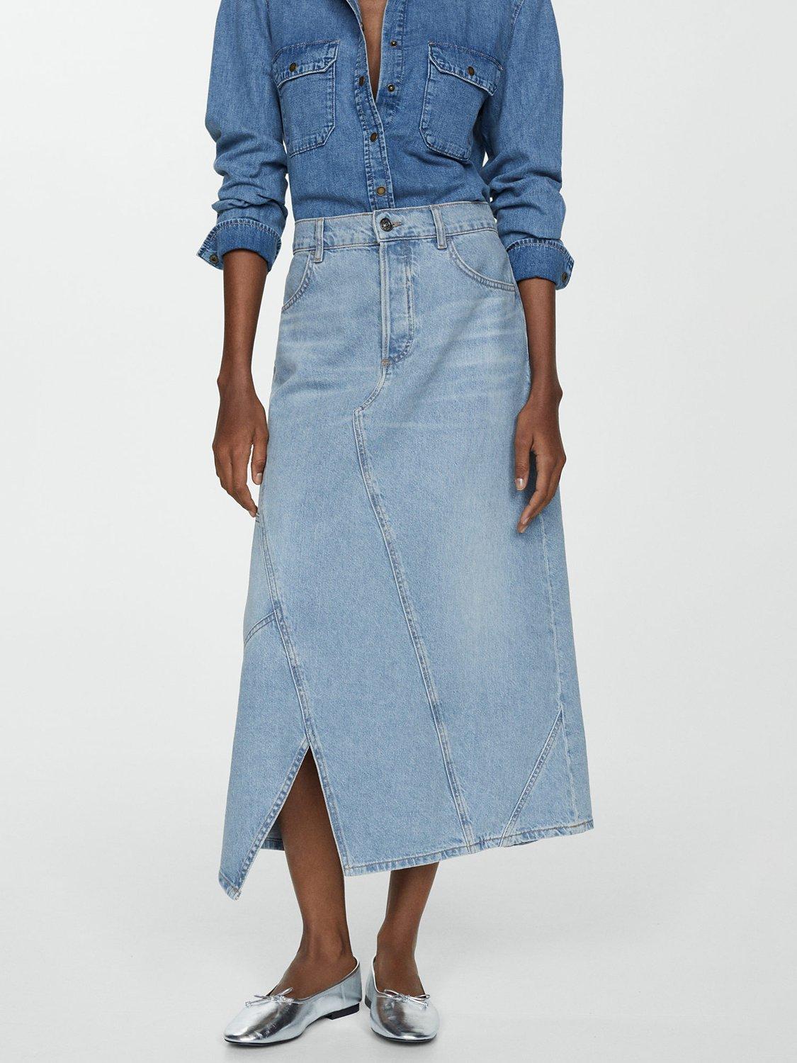 Mango Zendaya Cotton Midi Skirt, Open Blue