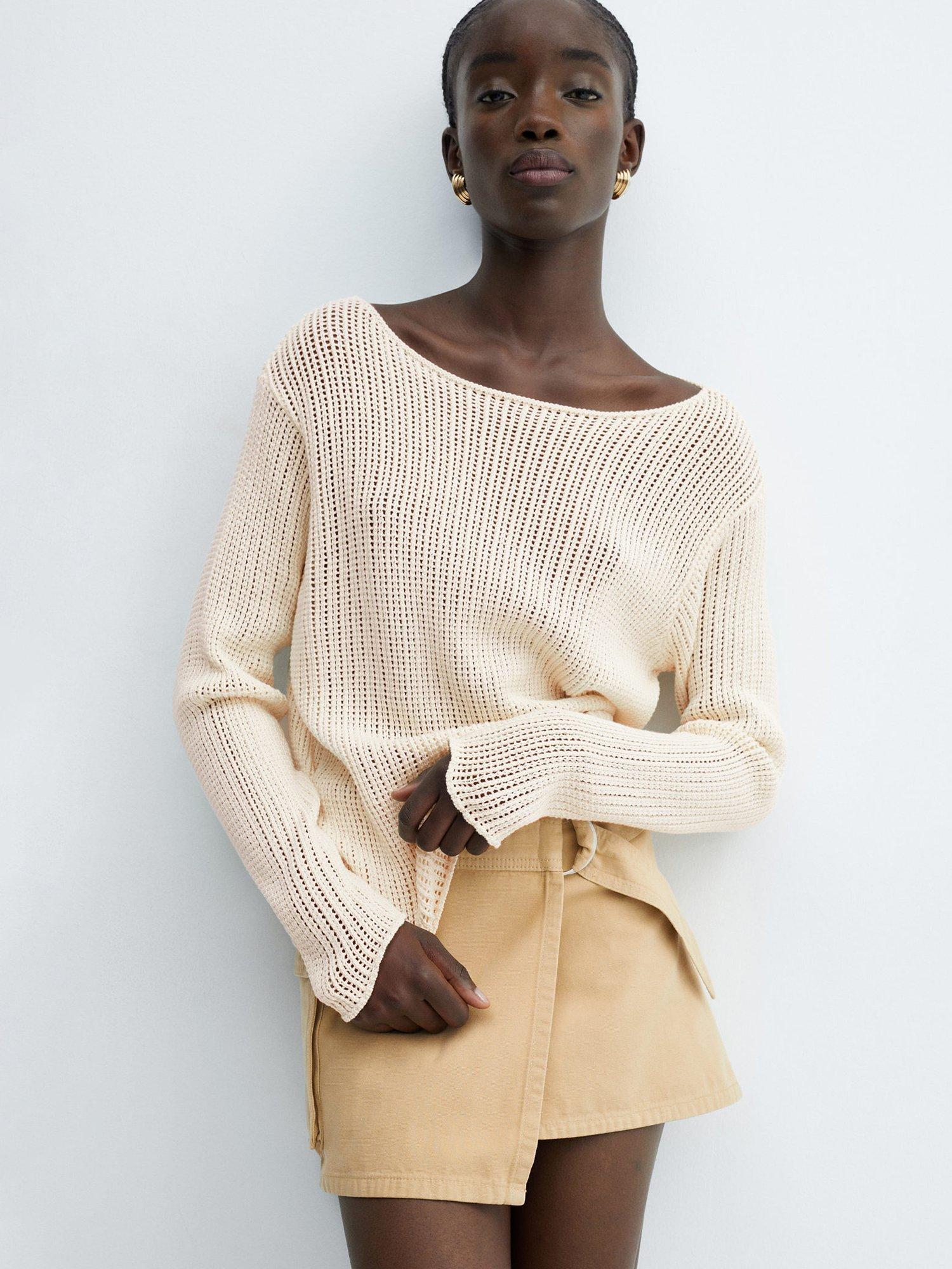 Mango Kenia Boat Neck Knitted Jumper, Light Beige