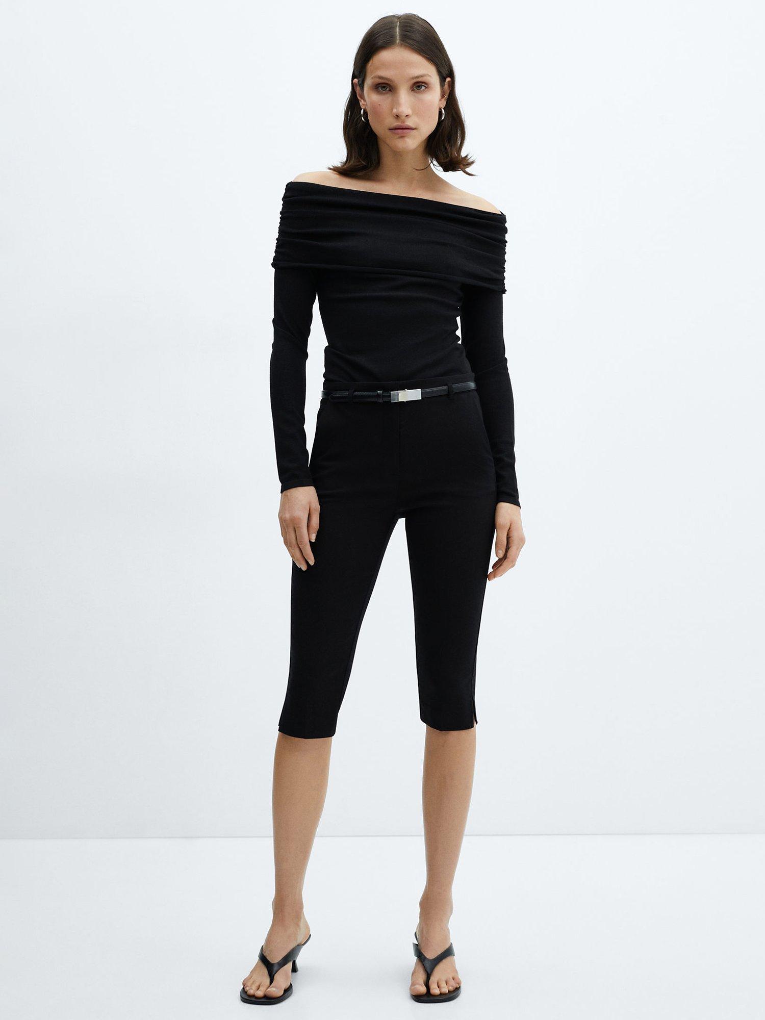 Mango Glowup Knitted Bardot Top, Black