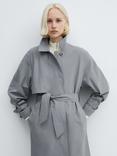 Mango Anchovy Knee Lengt Belted Coat, Medium Blue