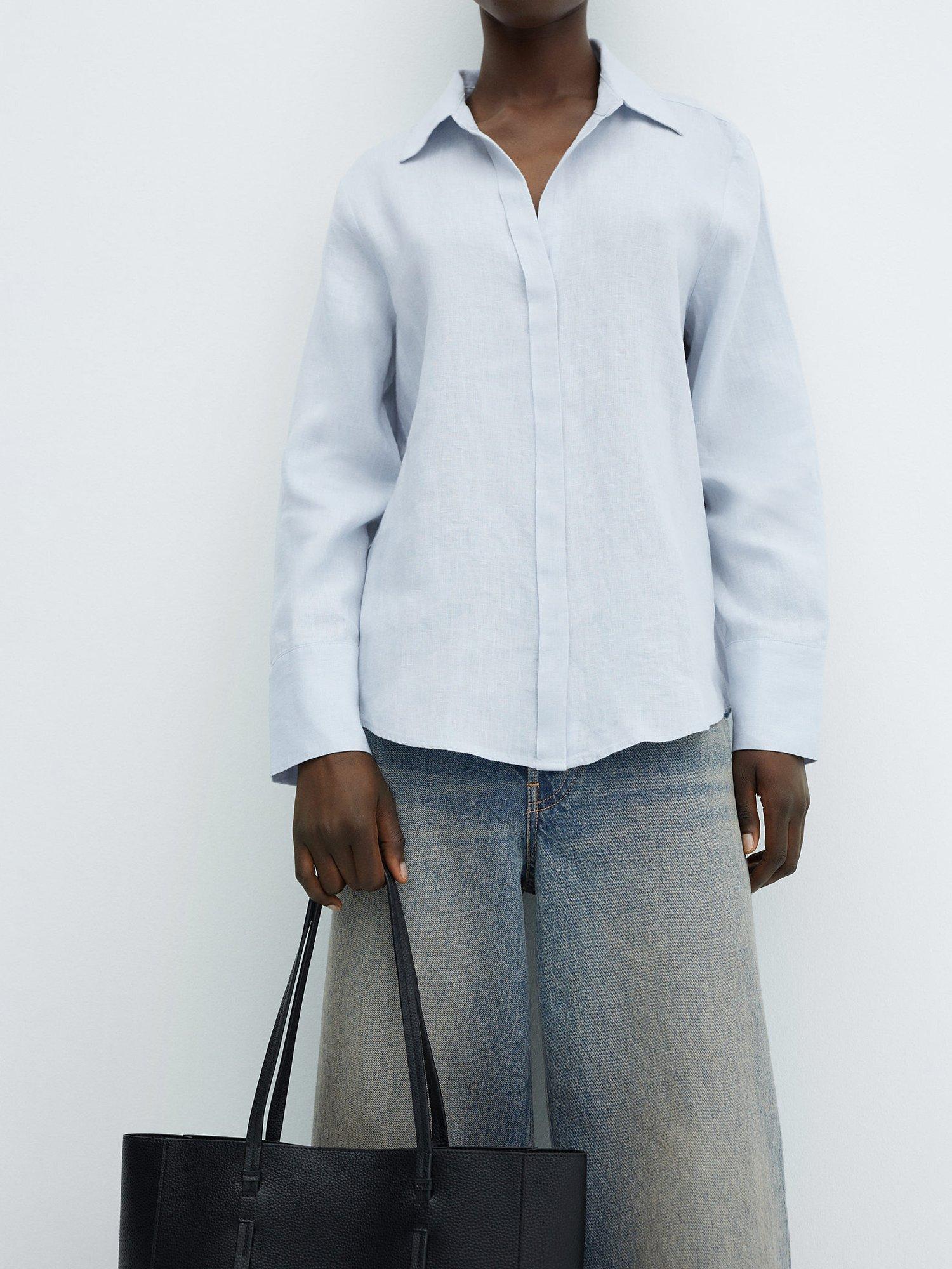 Mango Samara Linen Shirt, Pastel Blue